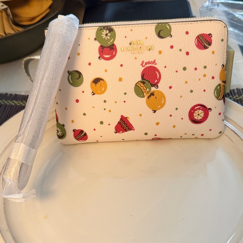 Coach White Wristlet with Colorful Fruit Design